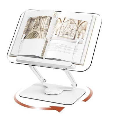 Acrylic Book Stand for Reading, Adjustable Book Holder with 360° Rotating Bas...