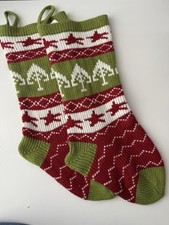   Set 2 Knit Christmas Stockings Red Green Holiday Decor 20  21 inch  