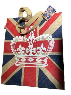 GLORIOUS BRITAIN Jute Tote Bag 14'' x 16'' England's Flag & Crown NWT