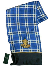 Ralph Lauren women's Fiona Silk logo Scarf - 11" x 61" - Blue Plaid