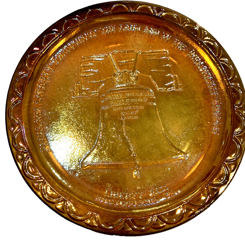 indiana glass 1976 bicentennial iridescent carnival glass plate Liberty Bell