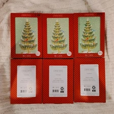 Hallmark Christmas Greeting Card Box Set 16 Cards Green Tree White Glitter L@@K!