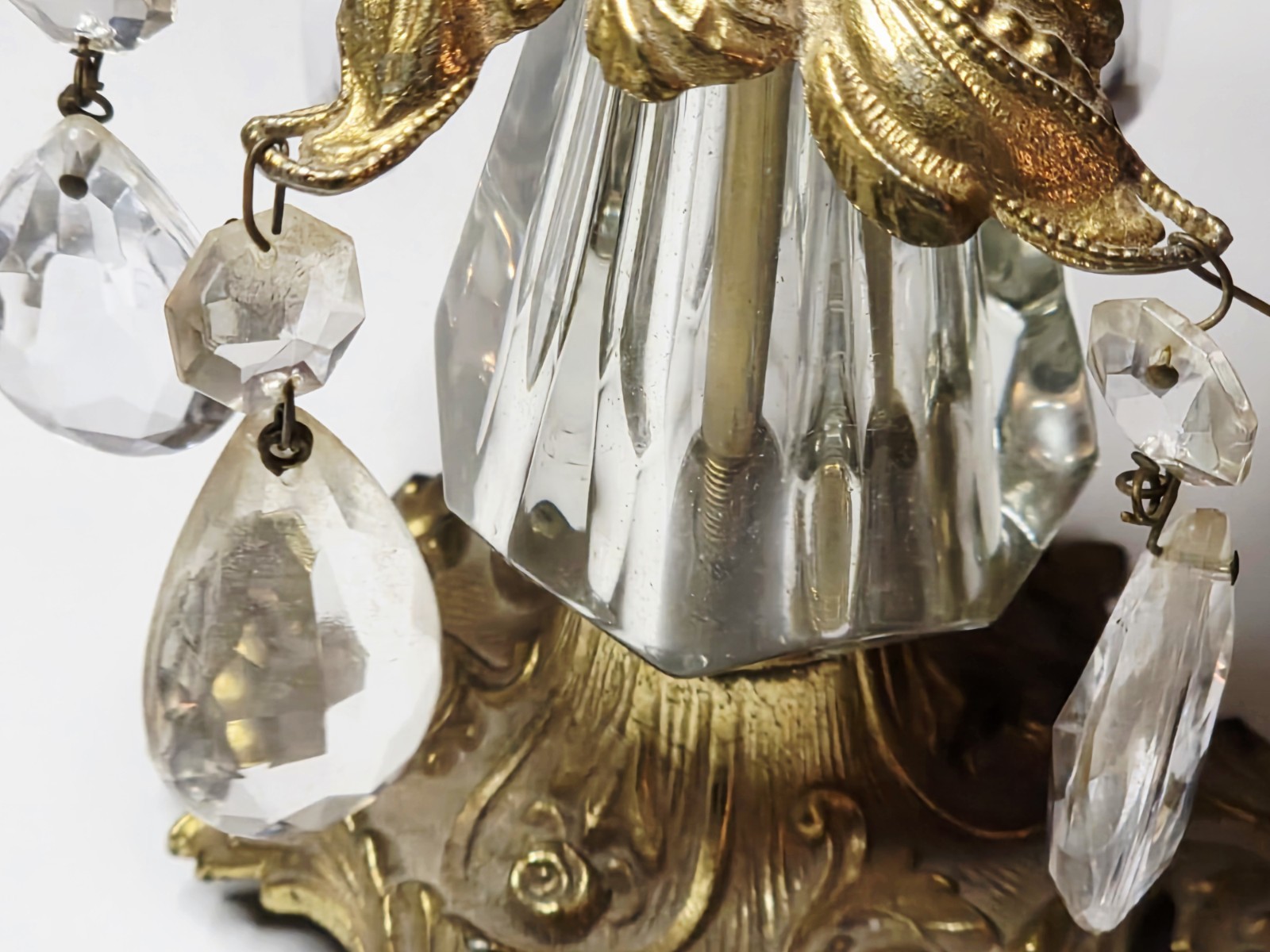 1973 L&L WMC 2 Brass & Crystal Candle Holders 1 Pair Hollywood Regency Vtg MCM