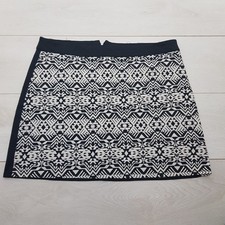 ATMOSPHERE Short Skirt Size 14 Black Aztec Tribal Geometric Elastic Waist Zip