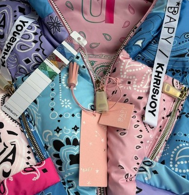APE エイプ BAPY ×KHRISJOY Zip Down Vest Bape x KhrisJoy Cotton Candy Patchwork Bandana Hooded Puffer Vest