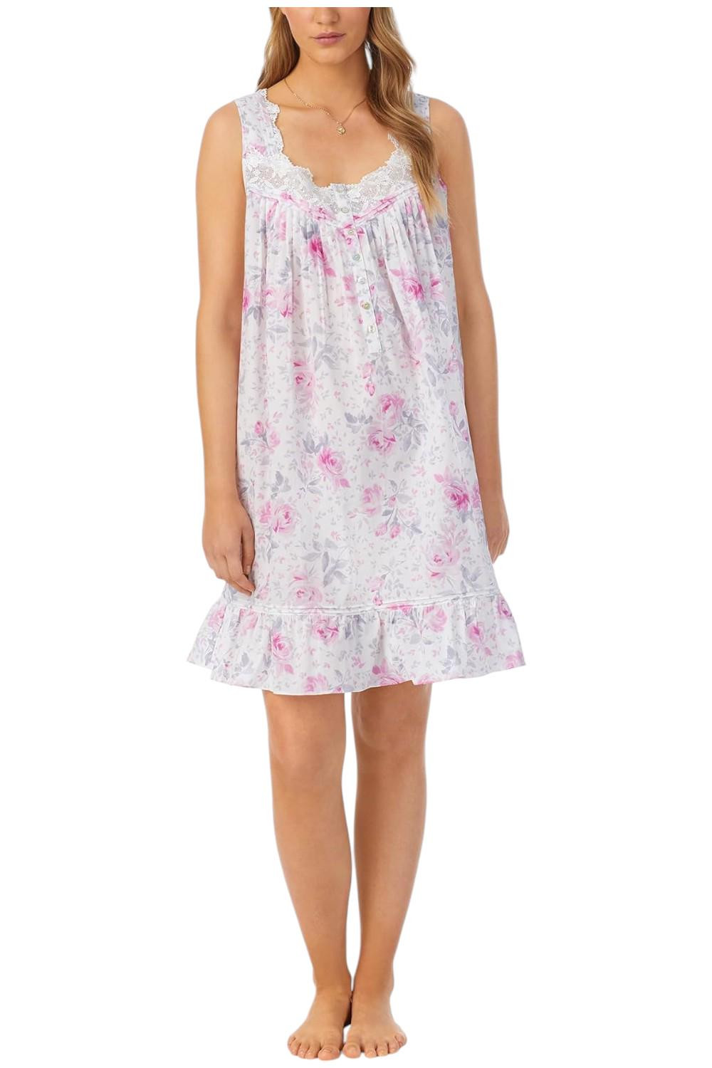 Eileen West Women's Lawn Sleeveless Chemise White Ground Floral | eBay