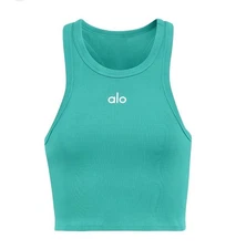 ALO YOGA Aspire Crop Tank In Ocean Teal/ White size small 