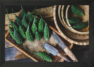 Gerahmtes Wandbild Frische bittere Melonen Poster Leinwanddruck Bild