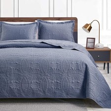 Love's cabin King Size Quilt Set Blue Bedspreads-Soft Bed Summer Lightweight