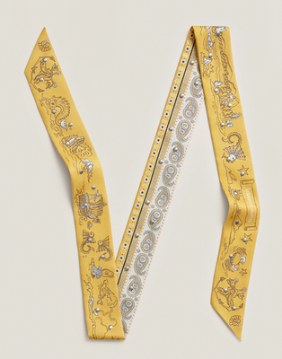 Hermes Scarf Twilly Tatouages Marins Bandana Studded Ribbon Silk