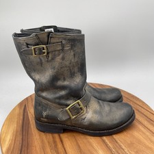 Botas Frye For Coach Veronica para mujer talla 8 negras doradas metálicas de cuero vintage