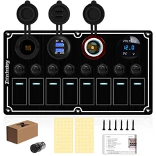 8 Gang Marine Boat Switch Panel with Dual USB Charger & Voltmeter,Aluminum Wa...