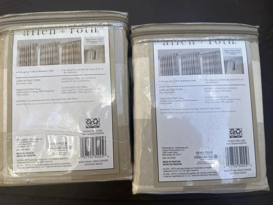 "2 cortinas de bolsillo Allen + Roth Brooke Rod Buffalo a cuadros neutro granja 84""" Foto 3 de 3