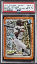 2020 BOWMAN CHROME PROSPECTS ORANGE SHIMMER #BCP10 XAVIER EDWARDS #/25 PSA 10