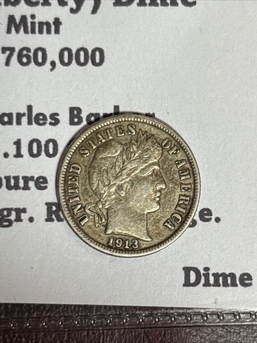 Hi-Grade 1913 P Liberty (Barber) Silver Dime. Nice! As Shown. C466