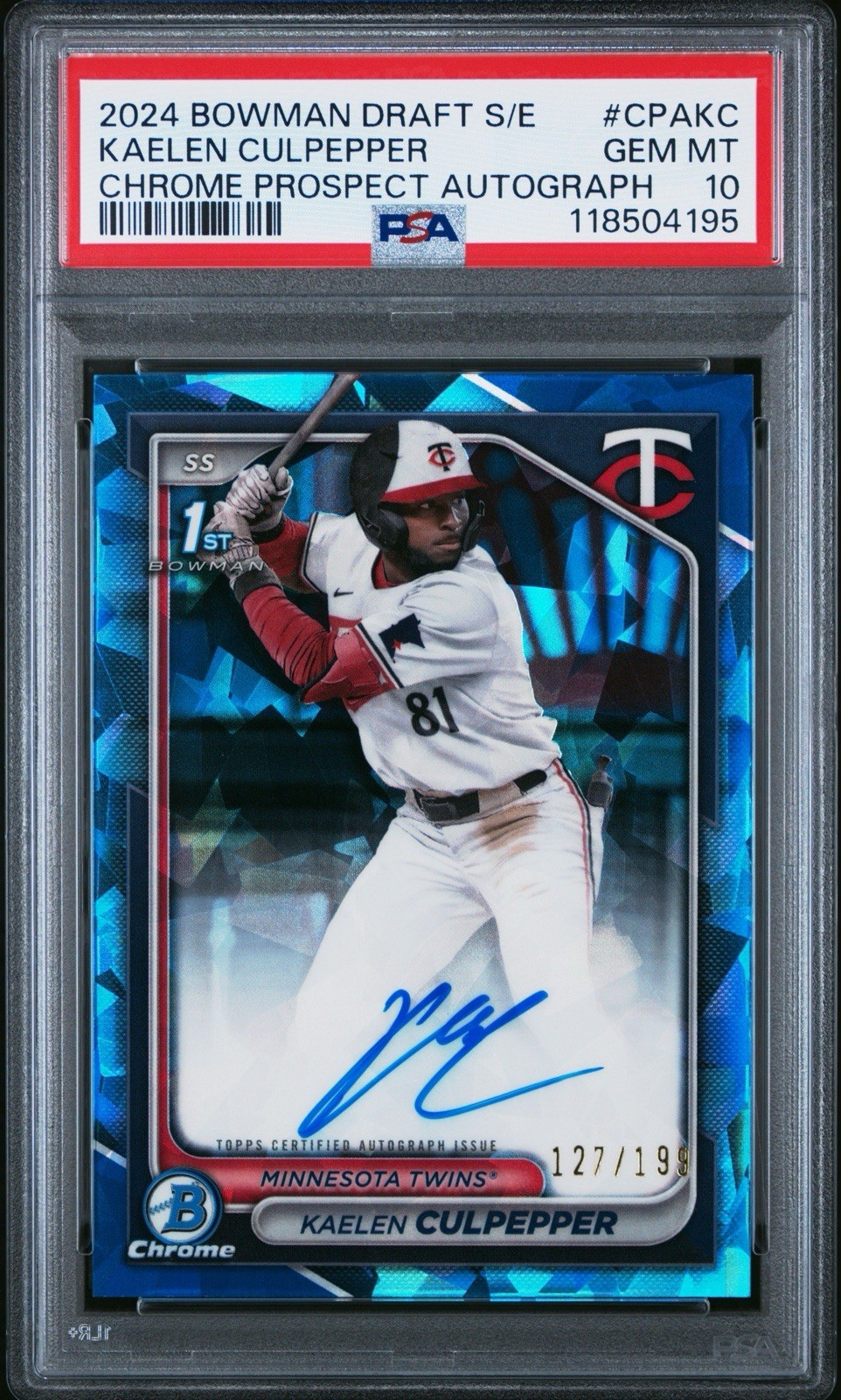 2024 Bowman Draft Kaelen Culpepper 1st Chrome Auto Blue Sapphire /199 PSA 10