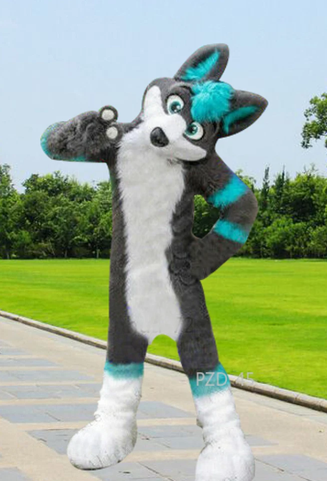 Halloween Long Fur Husky Dog Fox Fursuit Mascot Costume Suit Cosplay Dress #393 - Image 2 of 3