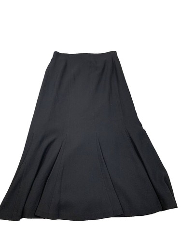 Peter Nygard Black Linen Skirt White Embroidered Floral A-Line Size 10