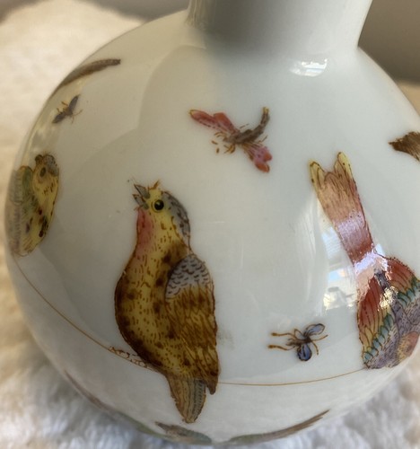 Vaso Fabienne Jouvin Mark dipinto a mano Francia Cina uccellini mosche libellule 5,5 T - Foto 7 di 12