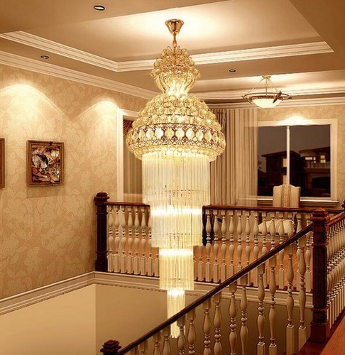 Remote LED crystal stairs chandelier Living room Europe villa ceiling light Lamp - Picture 10 of 11