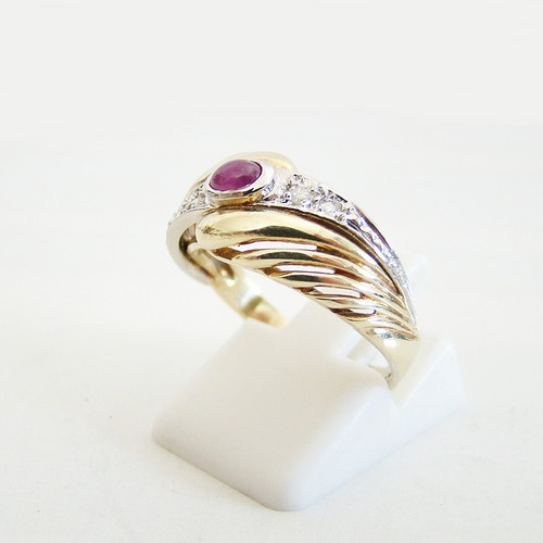 Ring Gold 585er / 14 kt Diamant Rubin Goldschmuck Edelstein bicolor - Bild 5 von 5