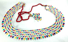 VTG Hand Made Woven Beaded Belt, Boho, cord tassels white turquoise red yellow