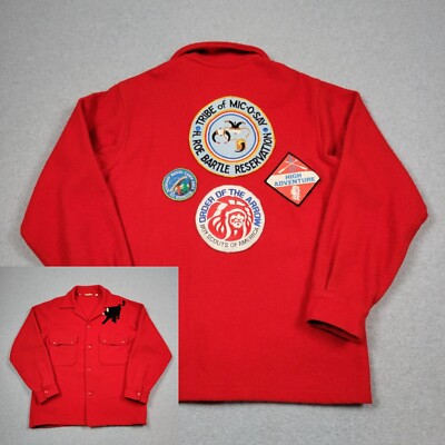 Vtg Boy Scouts of America Shirt Jacket Men 40 Wool Philmont Bull Mic-O-Say Patch