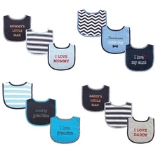 LUVABLE FRIENDS BABY BOYS 3 PACK  DROOLER BIBS " I LOVE " FIBER FILLED