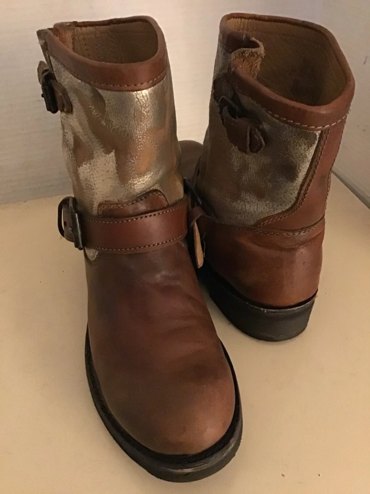 Fresno Mujer Castaño Marrón Cuero Envejecido Moto Botas Talla 7.5 Euro 38.5 Foto 2 de 4