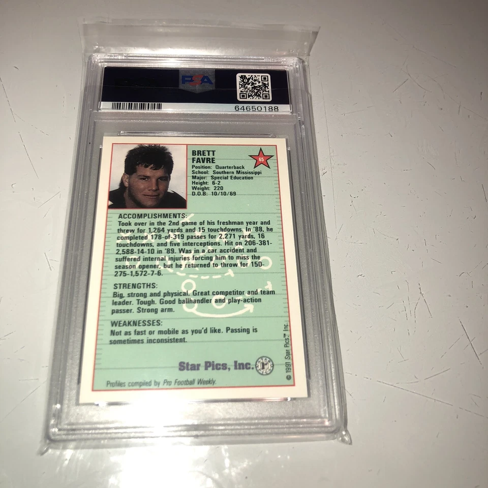 Tarjeta de novato Star Pics Brett Favre #65 PSA 10 Foto 4 de 4