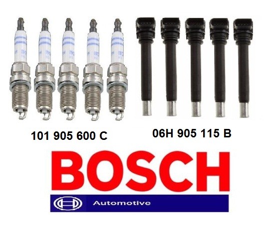 OEM BOSCH Ignition Coils Spark Plugs w Connector 5 PCS FITS VW AUDI 2.5