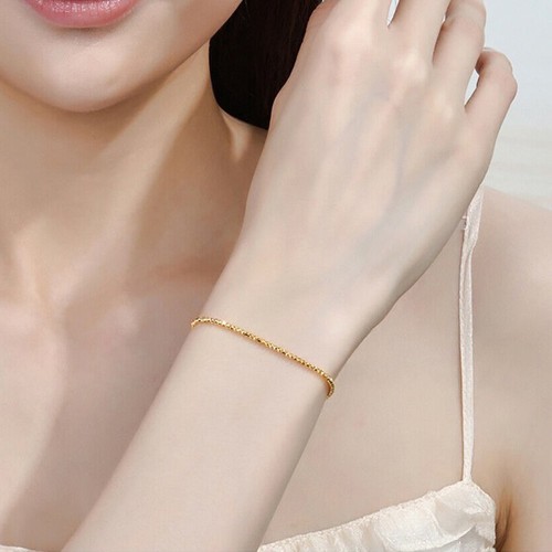 18K Solid Gold Bead Chain Bracelet Laser Glossy Charm Beautiful Jewelry 7.1" - Picture 13 of 14