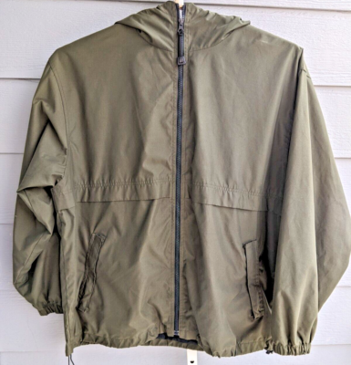 Catalina Mens Large Windbreaker Attached Hood Lined Waist Pull Cord Green