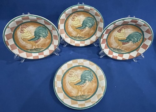 Set Of 4 Cardinal Inc Rooster 7" Salad Plates Hand Painted China M/W+D/W safe - Afbeelding 1 van 5