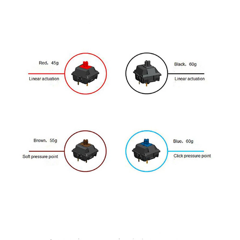 100pcs Black Blue Brown Red Mechanical Keyboard Switches for CIY SMD Sockets 100pcs Black Blue Brown Red Mechanical Keyboard Switches for CIY SMD Sockets