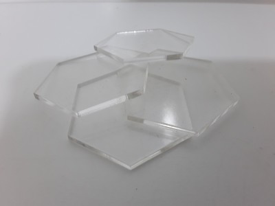 10 Laser Cut 2, 3 oder 5 mm Klar Acryl Sechseck Formen Verschiedene Größen Größe wählen 