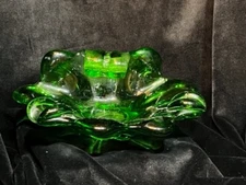 Vintage Murano-Style Folded Green Glass Ashtray hand made MCM vintage Heavy