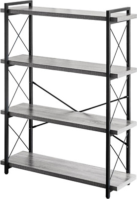 4-Tier Rustic Industrial Bookshelf with Metal Frame - Freestanding Bookcase
