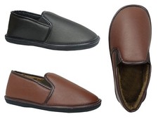 Men's House Slipper Indoor Outdoor Rubber Bottom PU Moccasin Slip On-0230