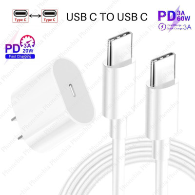 For iPhone 15 Pro Max 16 Plus iPad Samsung 20W Fast Charger Dual USB C Cable Lot
