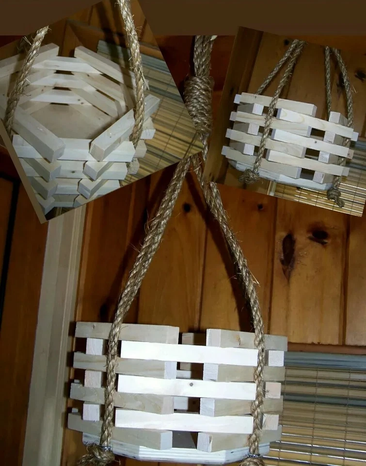 Hexagon Octagon wood wooden bucket hanging planter plant farmhouse country stain - Image 2 of 4