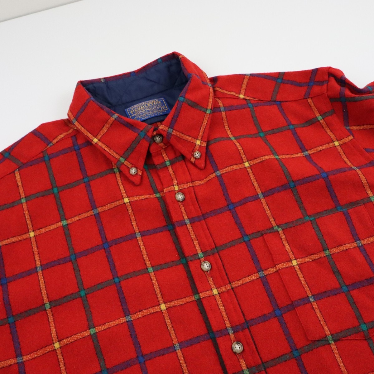 Vtg 70s Pendleton Wool Flannel Shadow Plaid Lodge Outdoor Shirt 