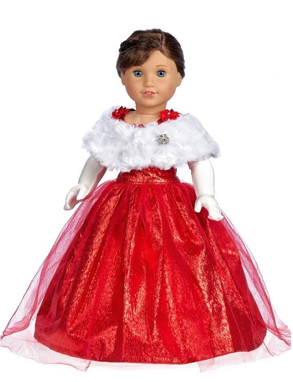 Holiday, Formal Dress, Lady in Red, White Stole & Long Gloves, for 18-Inch Dolls