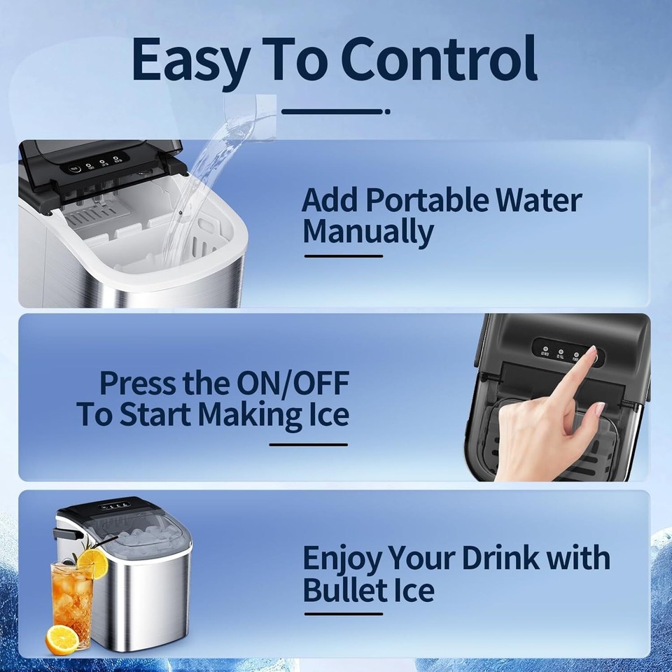 26.5lbs/24Hrs 2 Sizes of Bullet Ice Countertop Ice Maker with Self ...