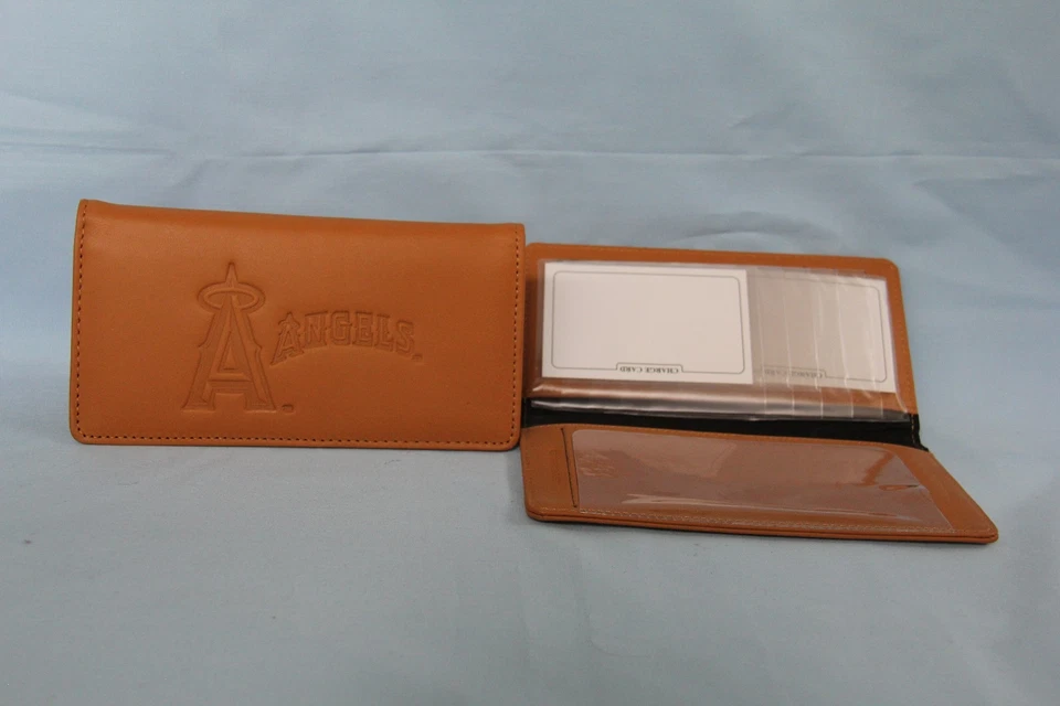 LOS ANGELES ANGELS of ANAHEIM   Leather Checkbook    NEW    tan + - Image 2 of 4