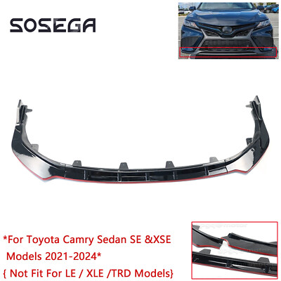 For Toyota Camry SE XSE 21-24 Glossy Black W/Red Line Front Bumper Lip Splitter