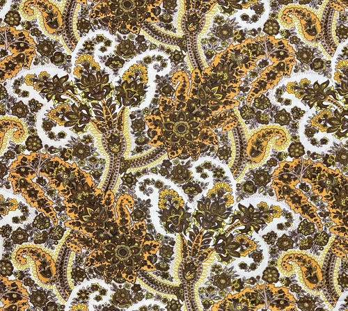 Vintage 1976 RIVERDALE Fabric Brown Orange Yellow Paisley 49”W x 9+ yds