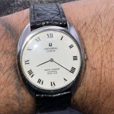 VINTAGE UNIVERSAL GENEVE WHITE SHADOW AUTOMATIC ULTRA SLIM WATCH 866101 LOVELY