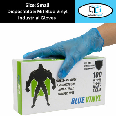 Blue Powder-Free Vinyl Non-Latex Disposable Gloves 5 MIL Small 1000 QTY