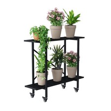 2 Tier Metal Sturdy Narrow Plant Stand with Wheels, Plant Stand Indoor and Ou...